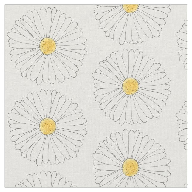 Daisy White Yellow Daisies Flower Floral Print Fabric (Close Up)