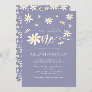 Daisy Wild One 1st Birthday Boho Purple Invitation