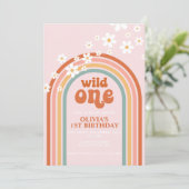 Daisy Wild One boho floral rainbow first birthday Invitation (Standing Front)