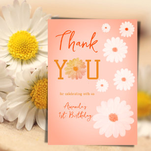 Daisy Wild One First 1st Birthday Girl Floral  Thank You Card