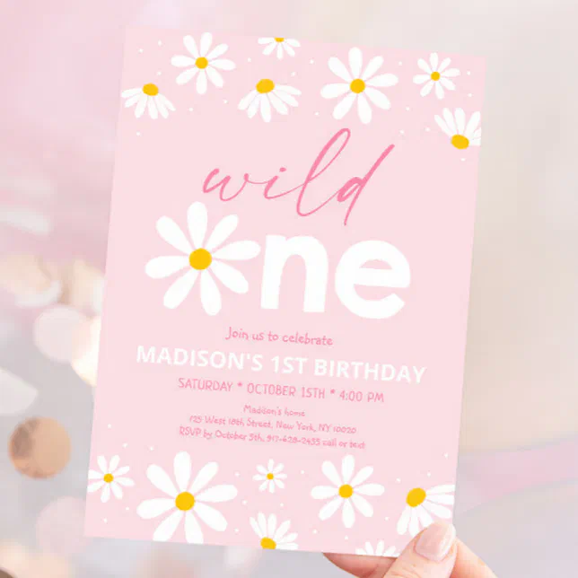 Daisy wild one first birthday invitation zazzle