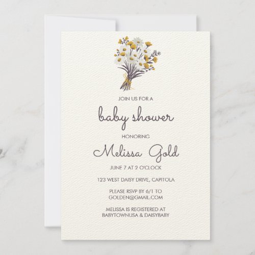 Daisy Wildflower Bouquet BABY SHOWER CUSTOM Luxe Invitation