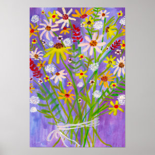 Daisy Wildflower Bouquet Painting Purple Art Poster