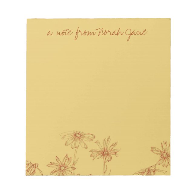 Daisy Wildflower Sepia Ink Drawing Personalized Notepad (Front)
