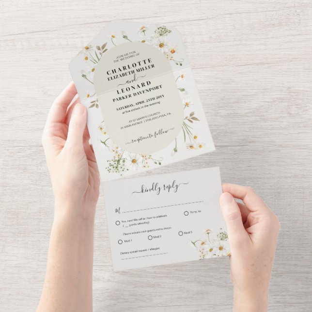 Daisy Wildflower Wedding All In One Invitation (Tearaway)