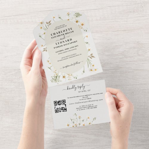 Daisy Wildflower Wedding Qr code Rsvp