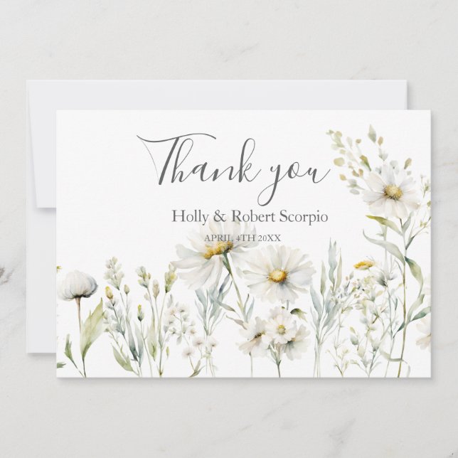 Daisy Wildflower Wedding Thank You Card (Front)