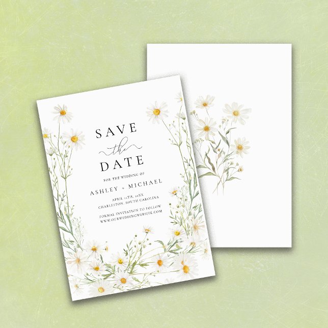 Daisy Wildflower White Boho Minimalist Save The Date (Creator Uploaded)
