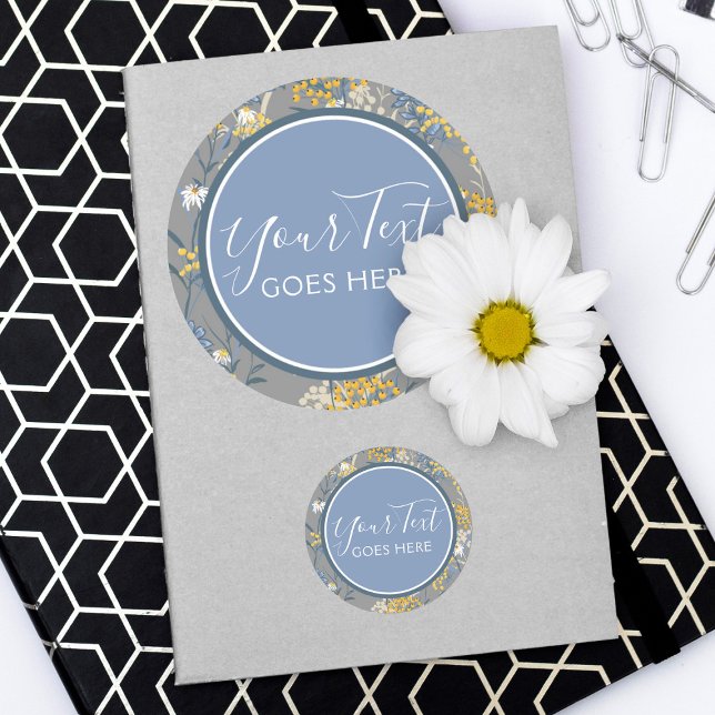 Daisy Wildflower & Yellow Rowan Berries Botanical Classic Round Sticker (Creator Uploaded)