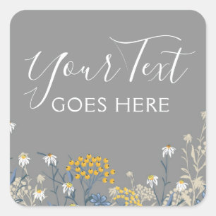 Daisy Wildflower & Yellow Rowan Berries Botanical Square Sticker