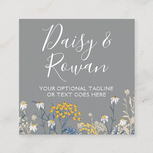 Daisy Wildflower  Yellow Rowan Berries Floral Square Business Card
