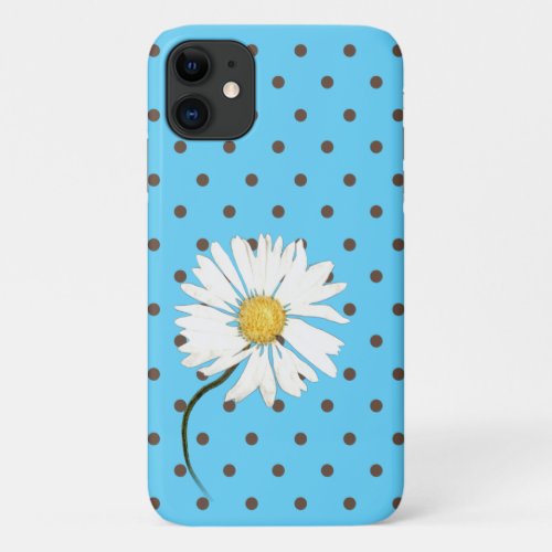daisy with brown polka dots on aqua iPhone 11 case