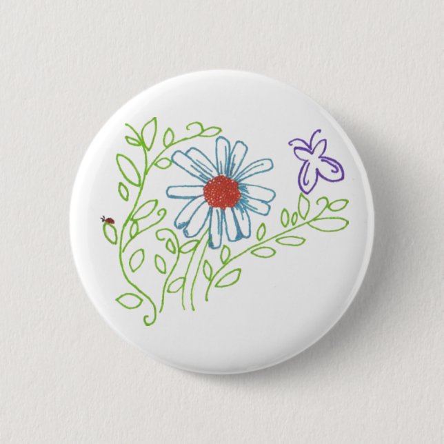 Daisy with Ladybug Pinback Button (Front)
