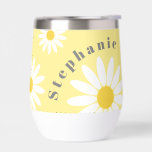 Daisy with Name Thermal Wine Tumbler<br><div class="desc">Colorful yellow and white wine tumbler featuring an all over daisy design.  Dark gray typography can be personalized with a name.  This cute tumbler is perfect for a bridesmaid gift.  Also great for a girls trip or monthly book club meetings.  Coordinating daisy items available in my store.</div>