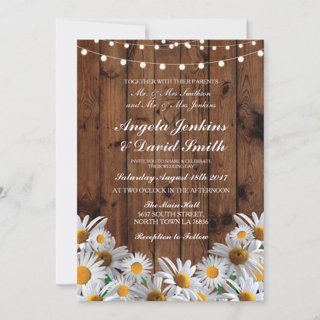 Daisy Wood Wedding Rustic Floral Light Invitations (Front)