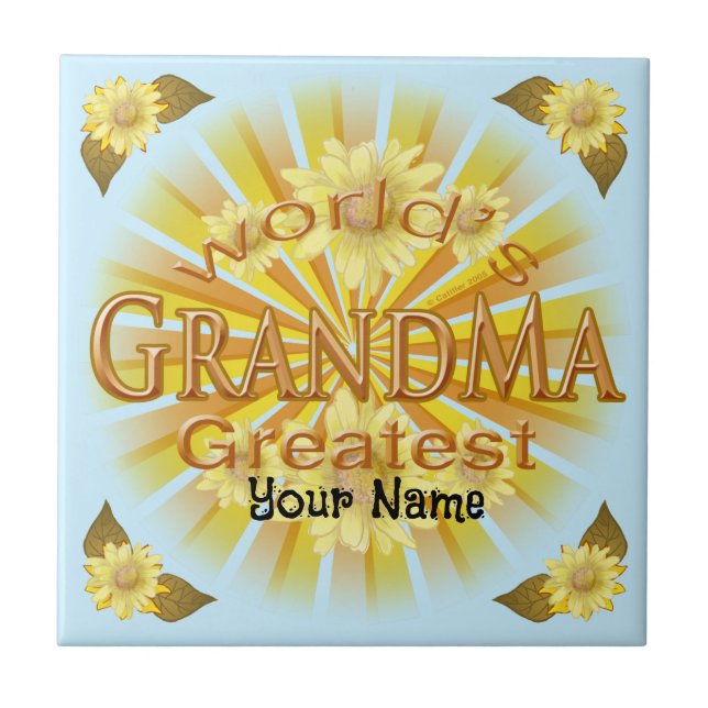 Daisy World's Greatest Grandma Ceramic Tile (Front)