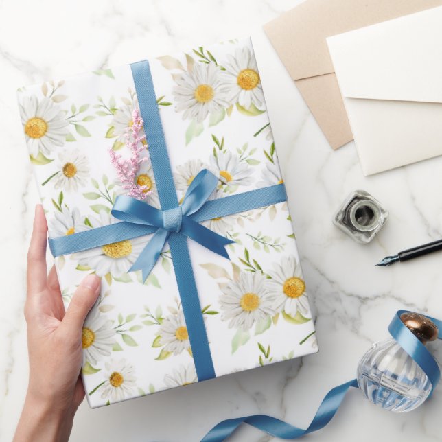 Daisy Wrapping Paper, White Floral Gift Wrap (Gifting)