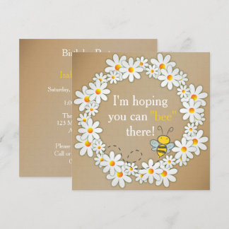 Daisy Wreath and Flying Bumble Bee Birthday Invitation