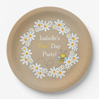 Daisy Wreath and Flying Bumble Bee Birthday Paper Plates