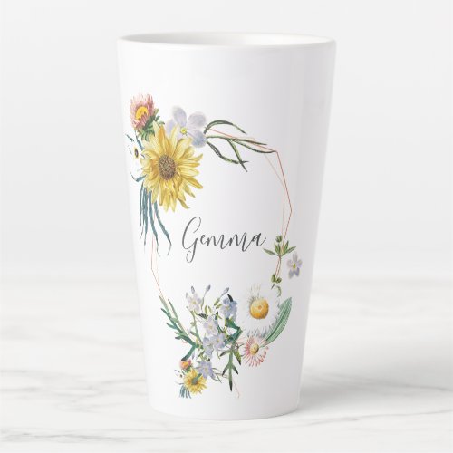Daisy Wreath Custom Name Latte Mug