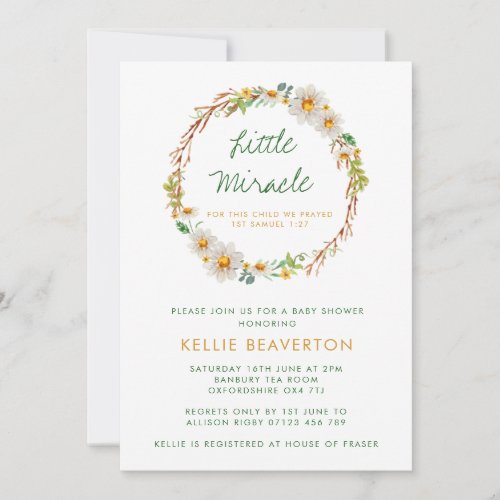 Daisy Wreath Little Miracle Baby Shower Invitation