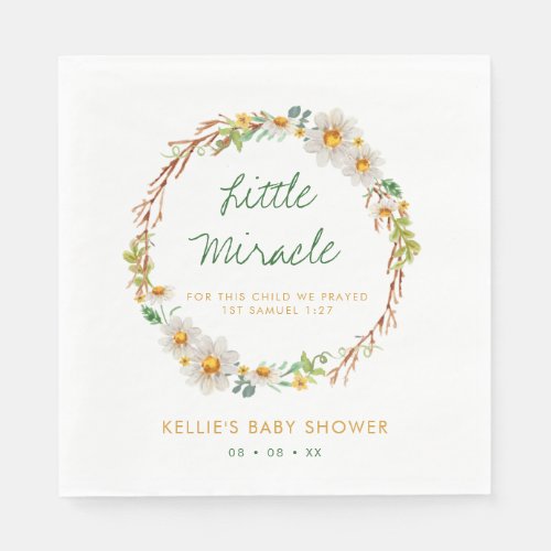 Daisy Wreath Little Miracle Baby Shower Scripture Napkins