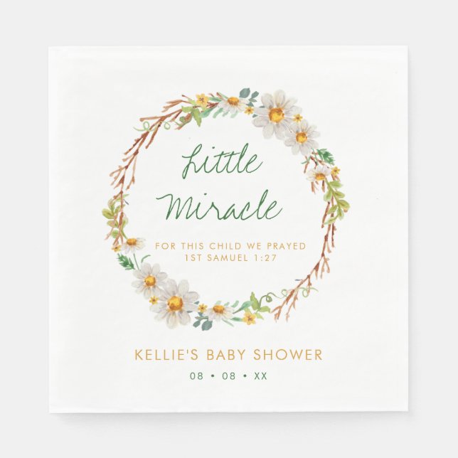 Daisy Wreath Little Miracle Baby Shower Scripture Napkins (Front)