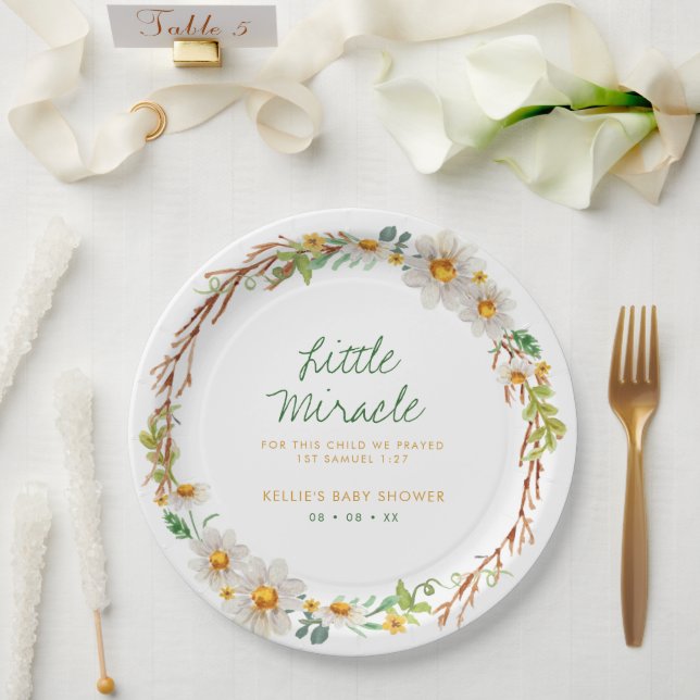 Daisy Wreath Little Miracle Baby Shower Scripture Paper Plates (Wedding)