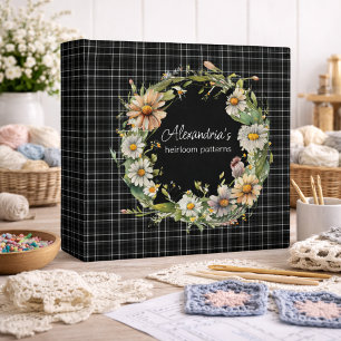 Daisy Wreath on Plaid Pattern Keeper 3 Ring Binder