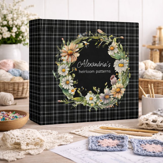 Daisy Wreath on Plaid Pattern Keeper 3 Ring Binder (Creator Uploaded)