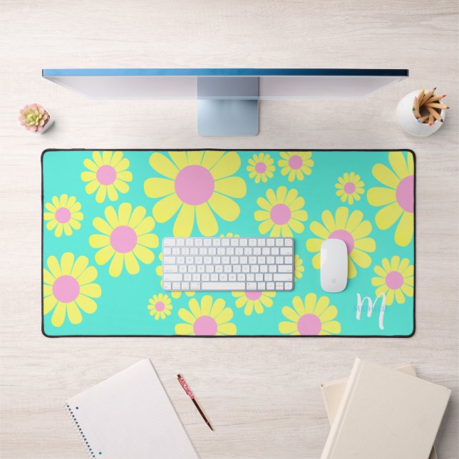 Daisy Yellow Aqua Desk Mat (Office 1)