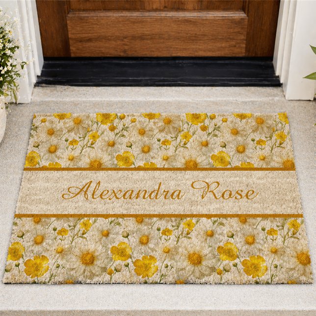 Daisy Yellow Buttercup Wildflowers Pattern Name Fiber Doormat (Creator Uploaded)