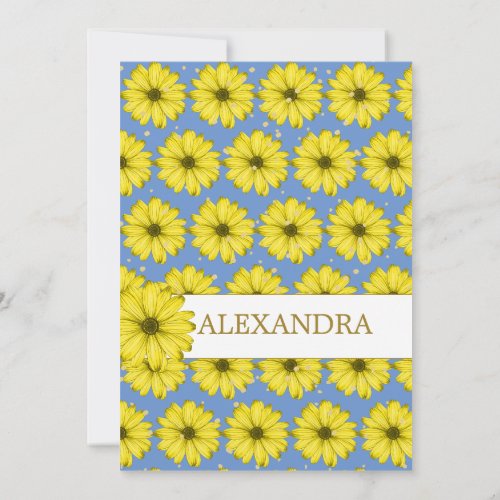 Daisy Yellow Floral Gold Blue Wash Bridal Shower  Invitation