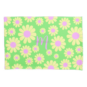 Daisy Yellow Green Monogram Pillow Case