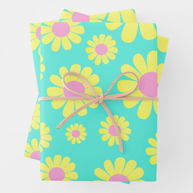 Daisy Yellow Green  Wrapping Paper Sheets (In situ)