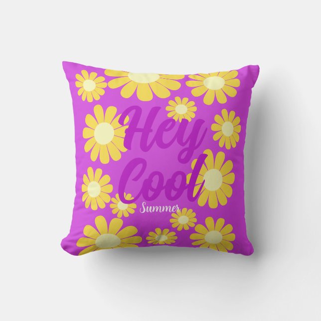 Daisy Yellow Magenta Throw Pillow (Front)
