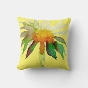 Daisy yellow moder watercolor flower art throw pillow