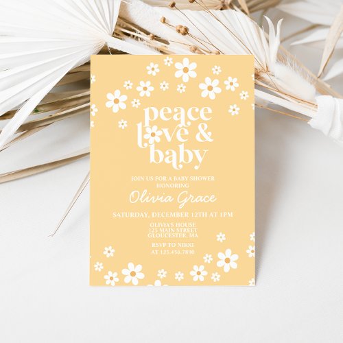 Daisy yellow Peace Love Baby Shower Invitation