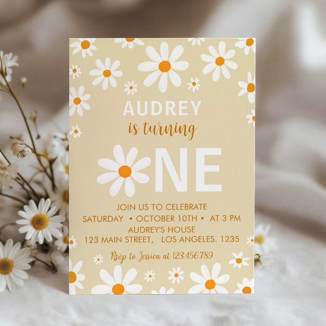 Daisy Yellow Retro First Birthday Party Invitation (Creator Uploaded)