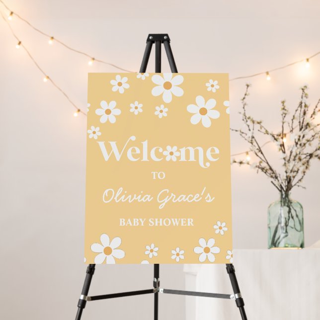 Daisy yellow Retro Peace Love Baby Shower Welcome  Foam Board (In Situ (Stand))