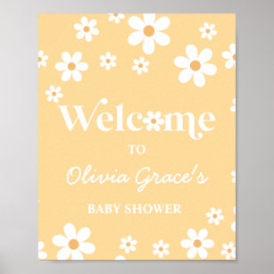 Daisy yellow Retro Peace Love Baby Shower Welcome Poster