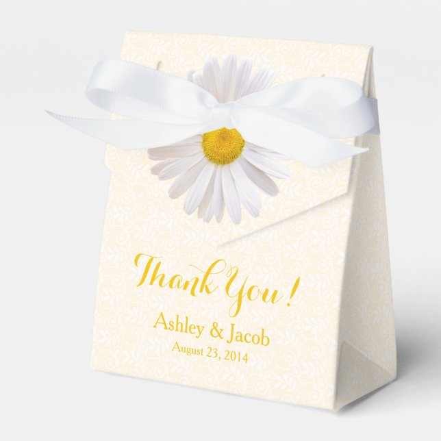 Daisy Yellow White Lace Wedding Thank You Favor Boxes (Front Side)
