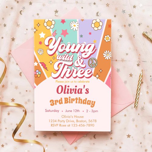 Daisy Young Wild Three 3rd Birthday Invitation