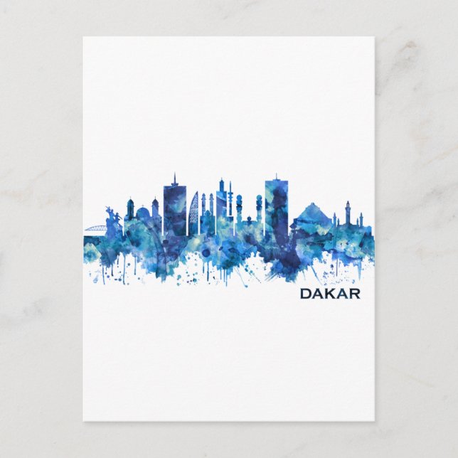 Dakar Senegal Skyline Blue Holiday Postcard (Front)