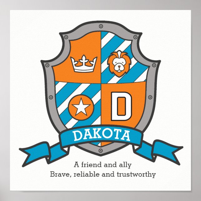 Dakota boys D name meaning orange crest poster (Front)