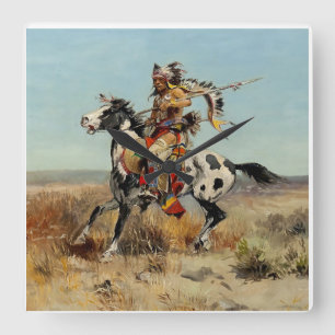 “Dakota Chief” Western Art by Charles M Russell Square Wall Clock