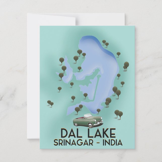 Dal Lake,Srinagar,India travel poster Map (Front)