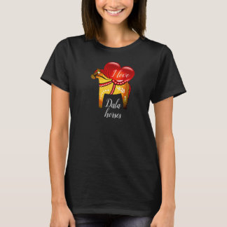 Dala folk horse, black/red/yellow/white red heart T-Shirt