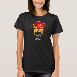 Dala folk horse, black/red/yellow/white red heart T-Shirt