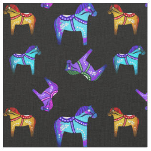 Dala folk horse blue/red/pink/purple/green/black fabric